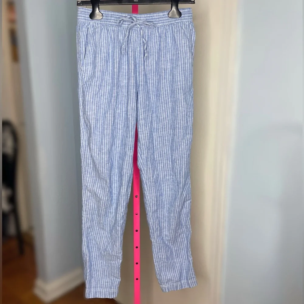 H&M Linen-Blend White & Light Blue Striped Pants size small